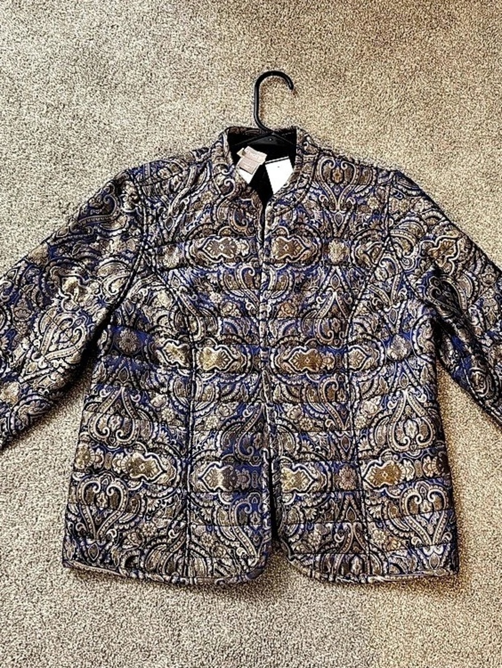 Chico's Metallic Paisley Quilted Jacket Blue & Gold Size 1